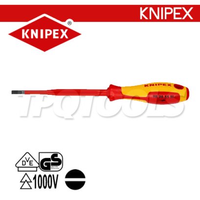 KNIPEX 982055SL ไขควงแกนสลิมปากแบน VDE1000V ด้ามฉนวนการไฟฟ้า ขนาดหัว 5.5 (1.0 มม.)x125x232 มม. (หัวไขควง+ความยาวแกน+ความยาวทั้งตัว) KNIPEX คะนิเพค คีมช่างมืออาชีพอันดับ 1 MADE IN GERMANY