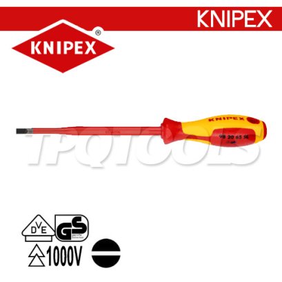 KNIPEX 982065SL ไขควงแกนสลิมปากแบน VDE1000V ด้ามฉนวนการไฟฟ้า ขนาดหัว 6.5 (1.2 มม.)x150x262 มม. (หัวไขควง+ความยาวแกน+ความยาวทั้งตัว) KNIPEX คะนิเพค คีมช่างมืออาชีพอันดับ 1 MADE IN GERMANY