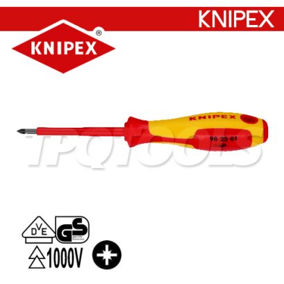 KNIPEX 982501 ไขควงปาก PZ VDE1000V ด้ามฉนวนกันไฟฟ้า ขนาดหัว PZ1x80x187 มม. (หัวไขควง+ความยาวแกน+ความยาวทั้งตัว) KNIPEX คะนิเพค คีมช่างมืออาชีพอันดับ 1 MADE IN GERMANY