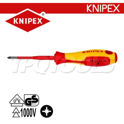 KNIPEX 982501SL ไขควงแกนสลิมปาก PZ ขนาดหัว PZ1x80x187 มม. (หัวไขควง+ความยาวแกน+ความยาวทั้งตัว) VDE1000V ด้ามฉนวนการไฟฟ้า KNIPEX คะนิเพค คีมช่างมืออาชีพอันดับ 1 MADE IN GERMANY