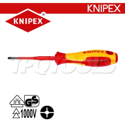 KNIPEX 982501SLS ไขควงแกนสลิมปาก PZ+แบน ขนาดหัว PZ/S1x80x187 มม. (หัวไขควง+ความยาวแกน+ความยาวทั้งตัว) VDE1000V ด้ามฉนวนการไฟฟ้า KNIPEX คะนิเพค คีมช่างมืออาชีพอันดับ 1 MADE IN GERMANY