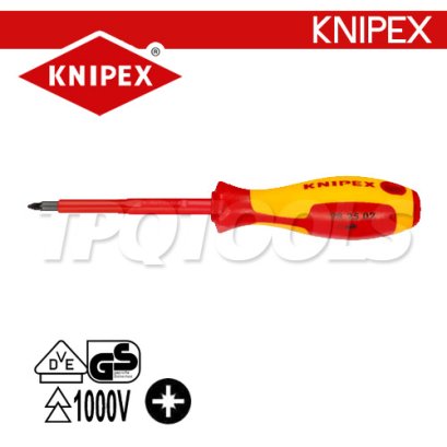 KNIPEX 982502 ไขควงปาก PZ VDE1000V ด้ามฉนวนกันไฟฟ้า ขนาดหัว PZ2x100x212 มม. (หัวไขควง+ความยาวแกน+ความยาวทั้งตัว) KNIPEX คะนิเพค คีมช่างมืออาชีพอันดับ 1 MADE IN GERMANY