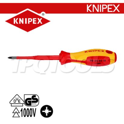 KNIPEX 982502SL ไขควงแกนสลิมปาก PZ ขนาดหัว PZ2x100x212 มม. (หัวไขควง+ความยาวแกน+ความยาวทั้งตัว) VDE1000V ด้ามฉนวนการไฟฟ้า KNIPEX คะนิเพค คีมช่างมืออาชีพอันดับ 1 MADE IN GERMANY