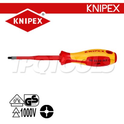 KNIPEX 982502SLS ไขควงแกนสลิมปาก PZ+แบน ขนาดหัว PZ/S2x100x212 มม. (หัวไขควง+ความยาวแกน+ความยาวทั้งตัว) VDE1000V ด้ามฉนวนการไฟฟ้า KNIPEX คะนิเพค คีมช่างมืออาชีพอันดับ 1 MADE IN GERMANY