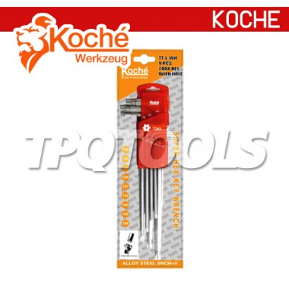 KCHW03SL ประแจหกเหลี่ยมหัวท็อกยาวพิเศษ 9 ตัว/ชุด ขนาด T10-T50 มีรู