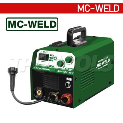 MIG120 "MC-WELD" เครื่องเชื่อมไฟฟ้า MCWELD MIG120 (3 IN 1) สามารถใช้กับลวดฟลักคอร์ Flux cored แบบไม่ใช้แก็ส 1 Kg. สามารถใช้กระบวนการเชื่อม MIG / MMA / Lift TIG ในเครื่องเดียว แม็กเวล