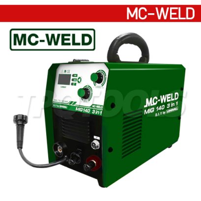 MIG140 "MC-WELD" เครื่องเชื่อม ซีโอทู MC-WELD MIG140 (3 in 1) แรงดันไฟฟ้าขาเข้า AC220V ความถี่ขาเข้า 50/60 สามารถใช้กับลวดฟลักคอร์ Flux cored แบบไม่ใช้แก็ส 1 Kg แม็กเวล