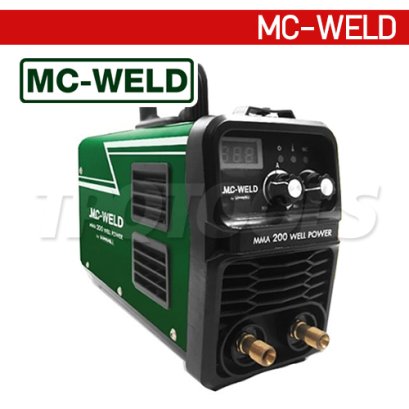 MMA200 "MCWELD" เครื่องเชื่อมไฟฟ้า MC-WELD MMA 200 Well Power มีระบบ Hot Start inside ช่วยจุดอาร์คได้ง่าย แรงดันไฟฟ้า AC 220V กระแสไฟเชื่อม 20-200A กำลังไฟฟ้าขณะเปิดเครื่อง 30W แม็กเวล