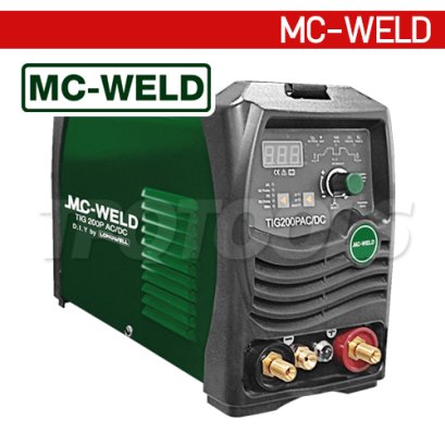 TIG200P (AC/DC) "MCWELD" เครื่องเชื่อมทิก MC-WELD TIG 200P AC/DC ระบบอินเวอร์เตอร์ แรงดันไฟฟ้าขาเข้า AC 220 V+-15% ความถี่ขาเข้า 50/60 Hz กำลังไฟฟ้าขาเข้า 4.55 KVA (TIG) 5.34 KVA (MMA) แรงดันไฟฟ้าขณะเปิดเครื่อง 56V แม็กเวล