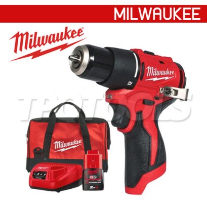M12BLPDRC-201B (018992010) ชุดสว่านกระแทกไร้สาย 12V พร้อมแบต+แท่นชาร์จ+กระเป๋าเครื่องมือช่าง M12 REDSTART MILWAUKEE (มิลวอคกี้)
