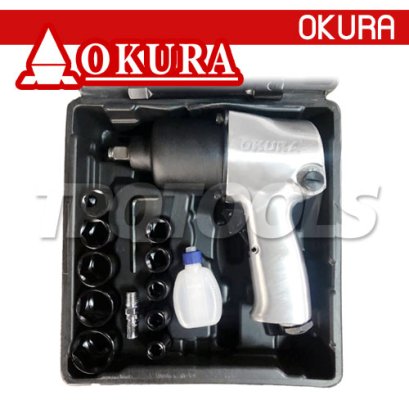 C-OK-AW650 บล็อกลม 4 หุน (1/2") แรงบิด 650NM./480 FTLBS. พร้อมอุปกรณ์ลูกบล็อก 9-27 มม. + ข้อต่อบล็อก 5 นิ้ว OKURA