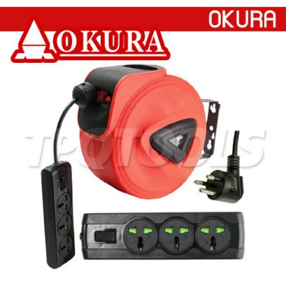 D-OK-E20/3P15 ชุดเก็บสายไฟอัตโนมัติ สายยาวพ่วง 20 ม. OKURA Electric Automatic Hose Reel