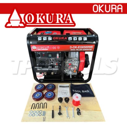 D-OK-EG6500WE เครื่องกำเนิดไฟฟ้าเครื่องยนต์ดีเซล 220V/50Hz Single Phase งานเชื่อม 50-180A ขนาด 2.6-3.2-4.0 มม. (ไม่มีอุปกรณ์เชื่อมในเครื่อง) OKURA Diesel Generator
