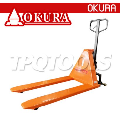 E-HP-1500HL รถลากพาเลท รุ่นยกสูง 1.5 ตัน / 1500 กก. ปรับได้ 3 ระดับ ยกสูง ปรับหมุนยกได้ 180 องศา &quot;OKURA&quot;