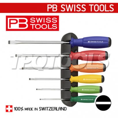 PB8240RB ไขควงชุดปากแบน 6 ตัว/ชุด ด้ามยางสีรุ้ง +แผงแขวน