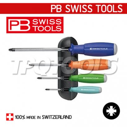 PB8243RB ไขควงชุดปาก PZ 4ตัว/ชุด ด้ามยางสีรุ้ง+แผงแขวน