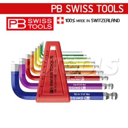 PB212H10RB ชุดประแจหกเหลี่ยมแบบสั้นหัวบอล สีรุ้ง ขนาด 1.5-10 มม. (9 ตัวชุด) PB SWISS TOOLS