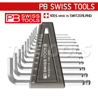 PB212ZH-12 ชุดประแจหกเหลี่ยมหัวบอลสั้น 12 ตัวชุด ขนาด 1/20"-5/16" PB SWISS TOOLS