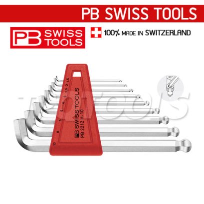PB2212H10 ชุดประแจหกเหลี่ยมหัวบอลสั้น แบบคอสั้น ขนาด 1.5-10 มม. (9 ตัวชุด) PB SWISS TOOLS