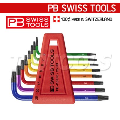 PB410HRB (PB410H6-25RB) ชุดประแจหกเหลี่ยมหัวท็อกซ์ แบบสั้น (สีรุ้ง) ขนาด 6-25 มม. (8 ตัวชุด) PB SWISS TOOLS