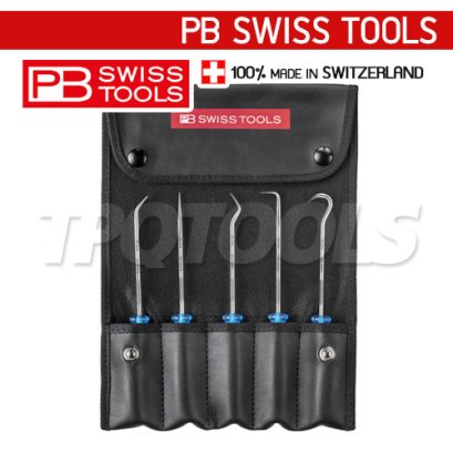 PB7685 ชุดตะขอเกี่ยวโอริงซองหนัง 5 ตัวชุด (ด้ามน้ำเงิน) สำหรับติดตั้ง ถอดซีลโอริง PB SWISS TOOLS