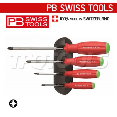 PB8243 ชุดไขควงปาก PZ 4 ตัวชุด SWISSGRIP HANDLE เบอร์ 0,1,2,3 พร้อมแผงแขวน PB SWISS TOOLS