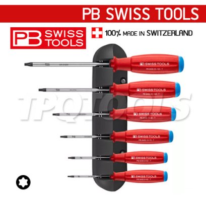 PB8440 ชุดไขควงท็อกซ์ 6 ตัวชุด SWISSGRIP HANDLE ขนาด 8-25 มม. พร้อมแผงแขวน PB SWISS TOOLS
