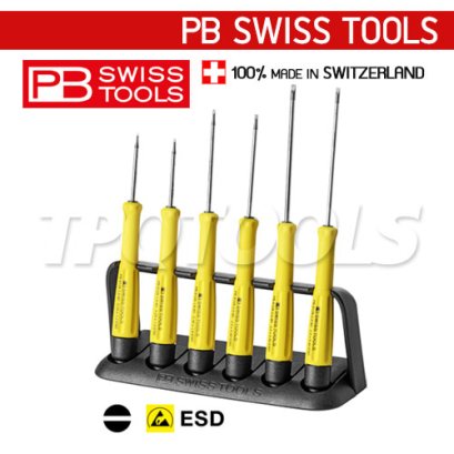 PB8640ESD ไขควงชุดไฟฟ้า กันไฟฟ้าสถิต ESD 6 ตัวชุด ด้ามเรียวสีเหลือง PB SWISS TOOLS