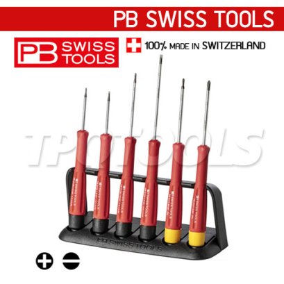 PB8641 ชุดไขควงไฟฟ้าด้ามเรียวเล็ก 6 ตัวชุด ปากแบน+ปากแฉก พร้อมแท่นวาง (ใช้กับงานทั่วไป-งานไฟฟ้า) PB SWISS TOOLS