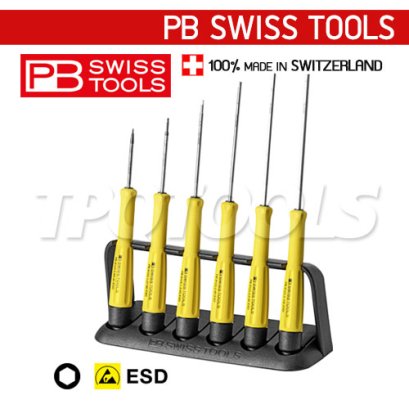 PB8642ESD ไขควงชุดไฟฟ้า กันไฟฟ้าสถิต ESD 6 ตัวชุด ด้ามเรียวสีเหลือง PB SWISS TOOLS