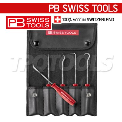 PB8685 ชุดตะขอเกี่ยวโอริงซองหนัง 5 ตัวชุด (ด้ามแดง) สำหรับติดตั้ง ถอดซีลโอริง PB SWISS TOOLS