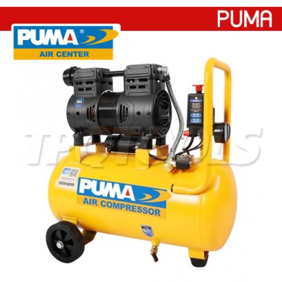HUSH-25 ปั๊มลมไร้น้ำมันพูม่า / ปั๊มลมออยล์ฟรีพูม่า ความจุถังลม 25 ลิตร 750W แรงดันลม 7 บาร์ รอบมอเตอร์ 1450 RPM พูม่า PUMA