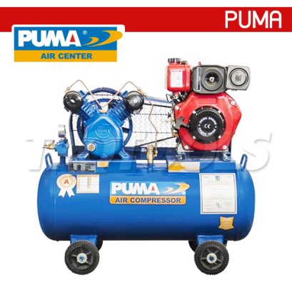 TPU-10 ปั๊มลมสายพานพร้อมเครื่องยนต์ / ปั๊มลมอันโหลดดิ้งพร้อมเครื่องยนต์ ขนาด 1 แรง (HP) 2 ลูกสูบ ความจุถัง 92 ลิตร พูม่า PUMA