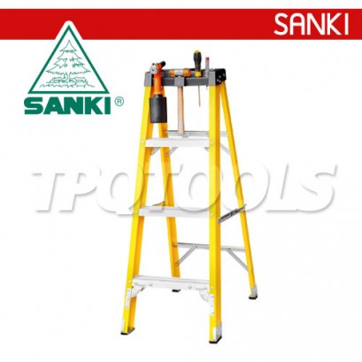 LD-FBE04 (4 ขั้น) บันไดไฟเบอร์กลาสทรงเอซันกิ ECO มีถาด SANKI