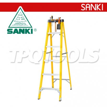 LD-FBE08 (8 ขั้น) บันไดไฟเบอร์กลาสทรงเอซันกิ ECO มีถาด SANKI