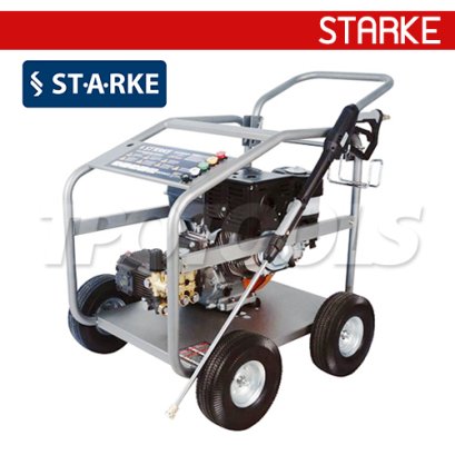 SK-3600F/G (เบนซิน) เครื่องฉีดน้ำแรงดันอุตสาหกรรม 250 บาร์ (แรงดันสูงสุด 370 บาร์) เครื่องยนต์เบนซิน 13 HP เชือกดึงสตาร์ท ความเร็วรอบ 3400 รอบ/นาที สายอัดฉีดแรงดันยาว 15 เมตร แบบรถเข็น 4 ล้อ STARKE