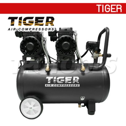 JAGUAR-50 ปั๊มลมออยล์ฟรีระบบไร้น้ำมัน ขนาด 50 ลิตร 1390Wx2 มอเตอร์ทองแดง รอบมอเตอร์ 2850 RPM ไทเกอร์ TIGER