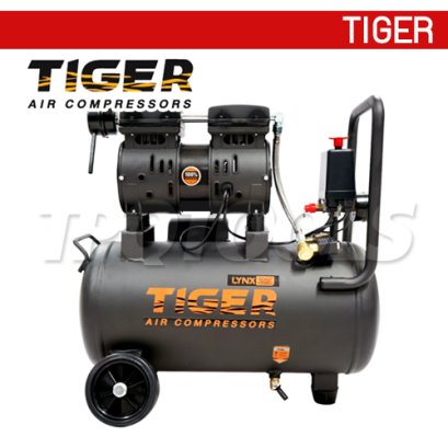 LYNX-25 ปั๊มลมออยล์ฟรีเสียงเงียบ (OIL FREE) ความจุถัง 25 ลิตร 550W / 1450 RPM มอเตอร์ทองแดง อัตราการทำลม 105 ลิตร/นาที ไทเกอร์ TIGER