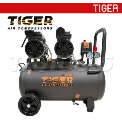 LYNX-250 ปั๊มลมออยล์ฟรีเสียงเงียบ (OIL FREE) ความจุถัง 50 ลิตร 1100W / 1450 RPM มอเตอร์ทองแดง อัตราการทำลม 210 ลิตร/นาที ไทเกอร์ TIGER