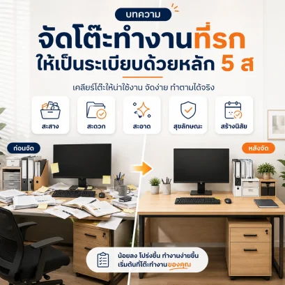 จัดโต๊ะทำงานที่รกให้เป็นระเบียบด้วยหลัก 5 ส