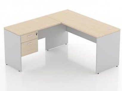 โต๊ะทำงานตัวแอลขาไม้ พร้อมตู้ลิ้นชัก