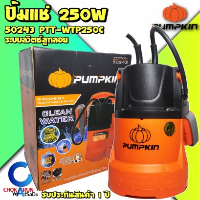 ปั้มแช่Pumpkin 50243 250W น้ำดี มีลูกลอย 1"-1 1/2" PTT-WTP250C