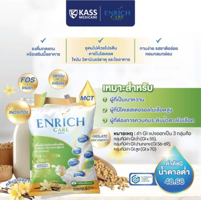 เครื่องดื่มโปรตีนจากถั่วเหลือง Enrich care ผสมอินนูลิน (สูตรไม่มีน้ำตาล) เติมเต็มโภชนาการครบถ้วน เพื่อสุขภาพที่แข็งแรงทุกวัน!