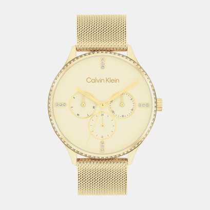 Calvin Klein Dress 25200372 Women Gold Chronograph Mesh Watch