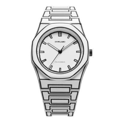 D1 MILANO D1-PCBJ34 Polycarbon White Dial Quartz Analog Watch 40.5 mm.