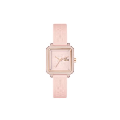 Reloj Lacoste L12.12 Flow Mujer Cuadrado Silicona Lc2001388 Malla Rosa Bisel Rosa Fondo Rosa