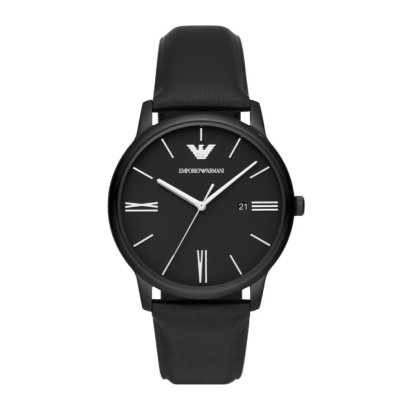 Emporio Armani Three-Hand Date Black Leather Watch AR11573