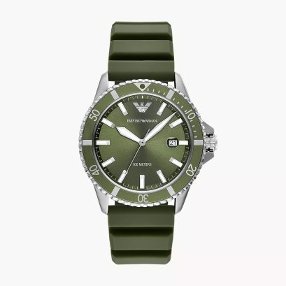 Emporio Armani World Explorer Three-Hand Date Green Silicone Watch AR11638