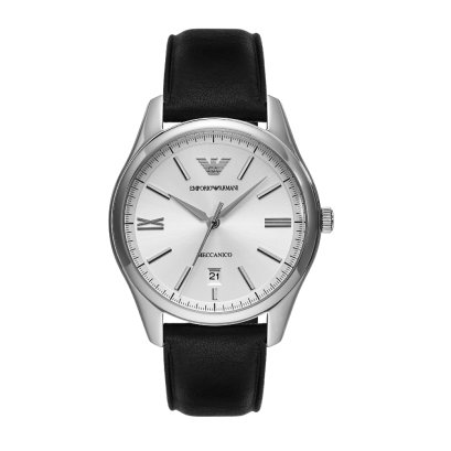 Emporio Armani Automatic Three-Hand Date Black Leather Watch AR60077