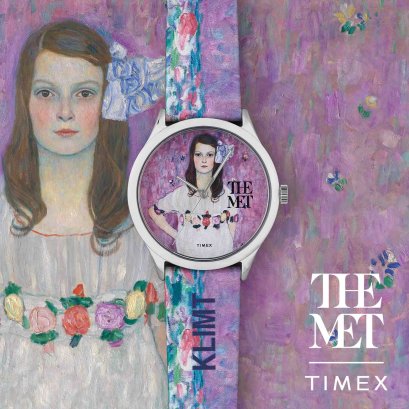 TIMEX TW2W24900 KLIMT THE MET นาฬิกาข้อมือผู้หญิง สายหนัง สีม่วง หน้าปัด 40 มม.